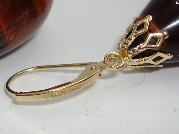 Stunning 14K Gold Tiger's Eye Dangle Earrings - Near Mint Condition