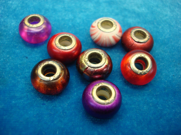 Authentic Murano Glass Charm Beads (8 PC Lot) w/ Sterling Silver Cores - Elegant Bracelet Making