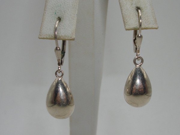 Elegant Sterling Silver Puffy Teardrop Dangle Earrings (925) - 1.25 Inch