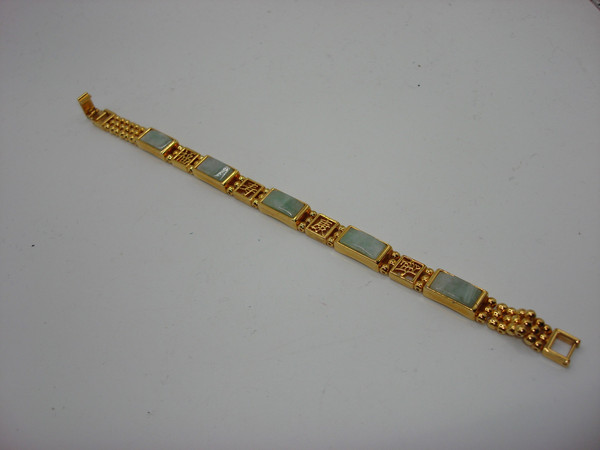 Elegant Gold-Tone Chinese Jadeite Bracelet - 7.5 Inches, Intricate Symbol Design