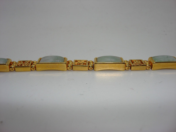 Elegant Gold-Tone Chinese Jadeite Bracelet - 7.5 Inches, Intricate Symbol Design