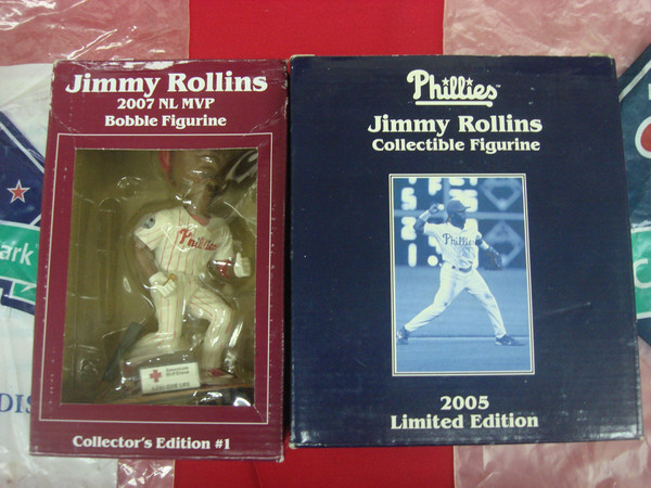 Jimmy Rollins Phillies MVP Bobbleheads (2005 & 2007) - Limited Edition Lot of 2 + Bags