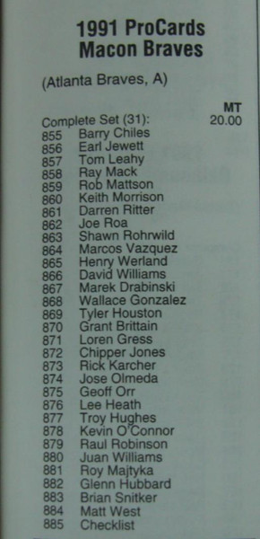 1991 Macon Braves ProCards Team Set - Factory Sealed, Includes Chipper Jones! MiLB Baseball Cards