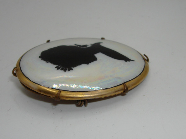 Vintage Victorian Iridescent Silhouette Brooch - Hand-Painted Lady Oval Design