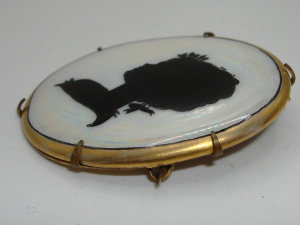 Vintage Victorian Iridescent Silhouette Brooch - Hand-Painted Lady Oval Design