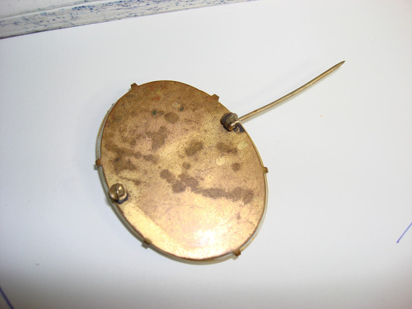 Vintage Victorian Iridescent Silhouette Brooch - Hand-Painted Lady Oval Design