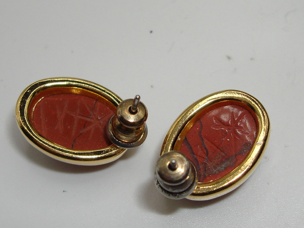 Vintage Gold Tone Scarab Bracelet & Earrings Set - Genuine Carved Scarabs