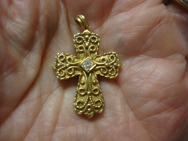 Stunning 18K Gold Reversible Cross with Diamonds & Gemstones (Greece) - $5489