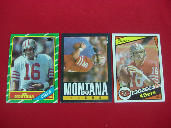 Vintage Joe Montana Topps Football Card Lot (1984, 1985, 1986) San Francisco 49ers