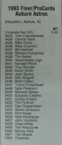 1993 Fleer ProCards Auburn Astros MiLB Team Set - Billy Wagner, Factory Sealed