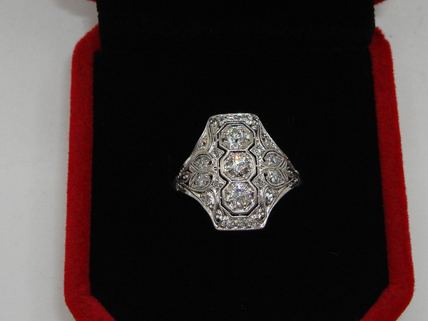 Antique Art Deco Platinum Ring with 3/4 Carat Brilliant Diamonds - Size 6