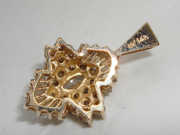 14K Gold Diamond Pendant - 1ctw Baguette & Round Diamonds - SI2, G/H Color