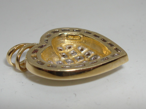 14K Gold Diamond Heart Pendant - 1ctw SI2 Clarity - Brilliant Baguette & Round Diamonds