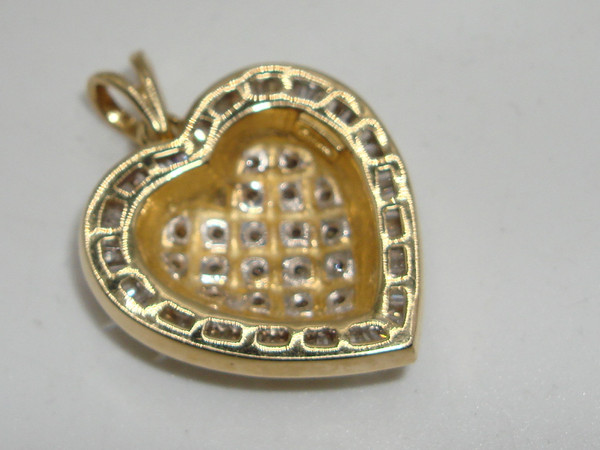 14K Gold Diamond Heart Pendant - 1ctw SI2 Clarity - Brilliant Baguette & Round Diamonds
