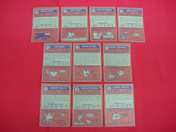 Vintage 1973 Topps Miami Dolphins Football Card Lot (10 Different Cards) - Excellent to Mint Condition