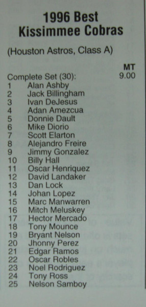 1996 Kissimmee Cobras Baseball Card Set - Houston Astros Affiliate - Vintage Minor League Memorabilia