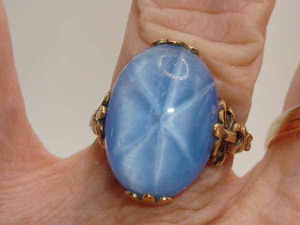 Vintage Clark & Coombs Gold Filled Art Glass Ring - Blue Stone, Size 7 1/4
