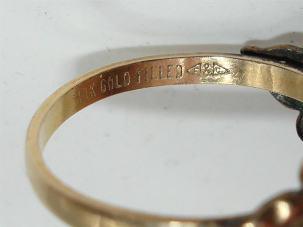 Vintage Clark & Coombs Gold Filled Art Glass Ring - Blue Stone, Size 7 1/4