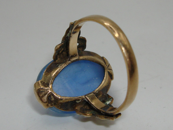 Vintage Clark & Coombs Gold Filled Art Glass Ring - Blue Stone, Size 7 1/4