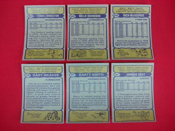Vintage 1979 Topps Green Bay Packers Football Card Lot (6 Cards) - EX-MT+