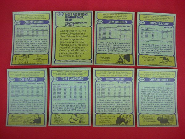 Vintage 1979 Topps New Orleans Saints Football Card Lot (8 Cards) - Excellent Condition