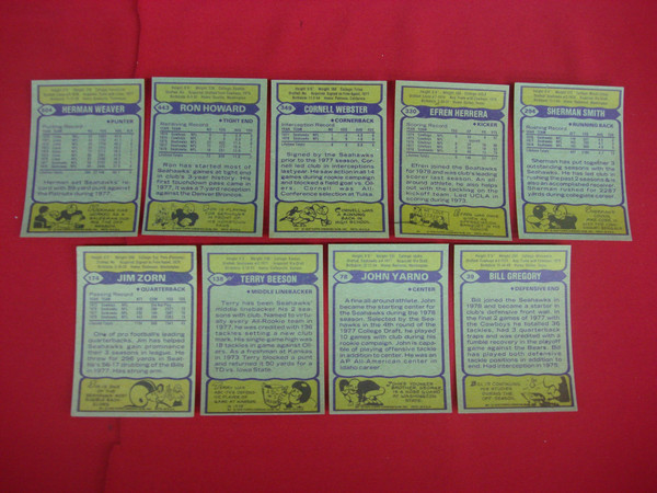 1979 Topps Seattle Seahawks Football Card Lot (9 Cards, EX-MT+)