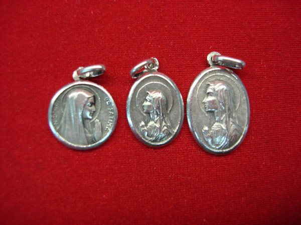 Vintage Lady of Fatima Sterling Silver Charms (Set of 3) - Unique Shapes & Sizes