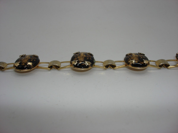 Vintage 1960s Asian-Inspired Reverse Carved Glass Bracelet - Gold Tone, Estate Find