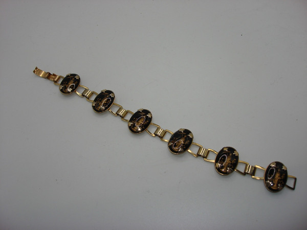Vintage 1960s Asian-Inspired Reverse Carved Glass Bracelet - Gold Tone, Estate Find