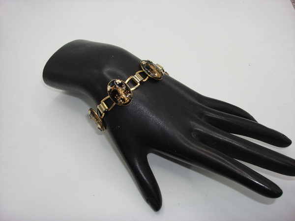 Vintage 1960s Asian-Inspired Reverse Carved Glass Bracelet - Gold Tone, Estate Find