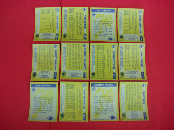 Vintage 1982 Topps Minnesota Vikings Football Card Lot (12 Cards, EX-MT+)