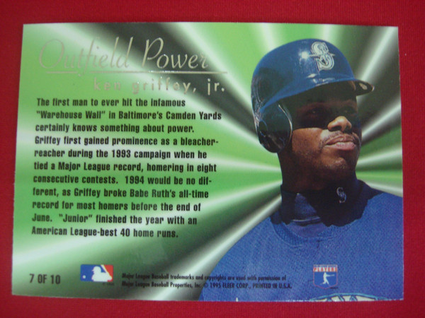 1995 Fleer Flair Ken Griffey Jr. Outfield Power Insert #7 Seattle Mariners Baseball Card - Graded & Protected