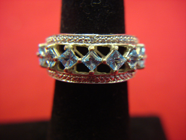 Sparkling Blue Stone Filigree Ring - Size 5 by KARIS - Excellent Condition