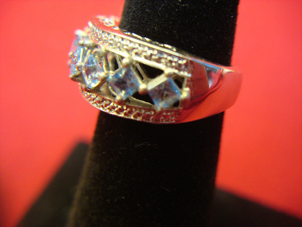 Sparkling Blue Stone Filigree Ring - Size 5 by KARIS - Excellent Condition