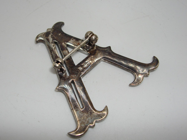 Vintage Sterling Silver & Marcasite 'A' Brooch Pin - W Maker, Elegant Design