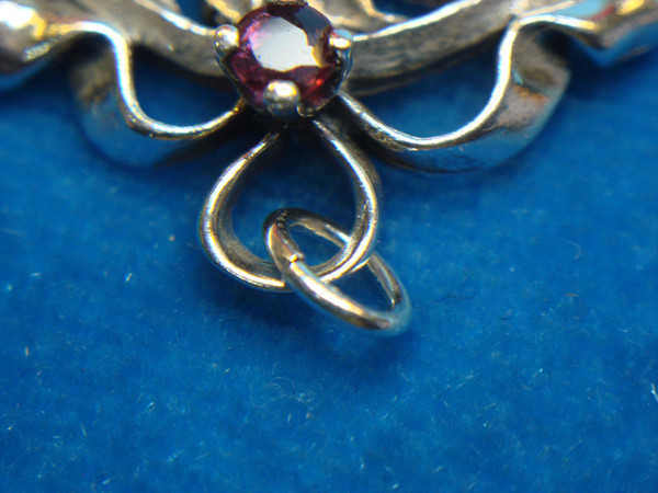 Vintage Franklin Mint Sterling Silver Bird & Young Pendant with Red Topaz - 1984