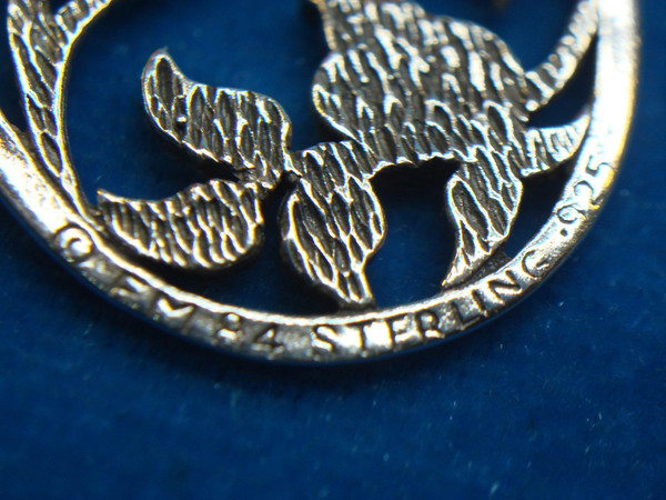 Vintage Franklin Mint Sterling Silver Bird & Young Pendant with Red Topaz - 1984