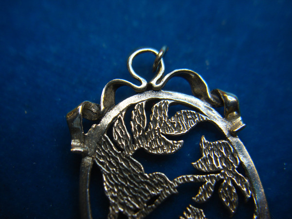 Vintage Franklin Mint Sterling Silver Bird & Young Pendant with Red Topaz - 1984