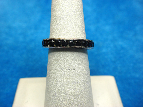 Elegant Sterling Silver Ring with Onyx-Like Glass Stones - Size 6