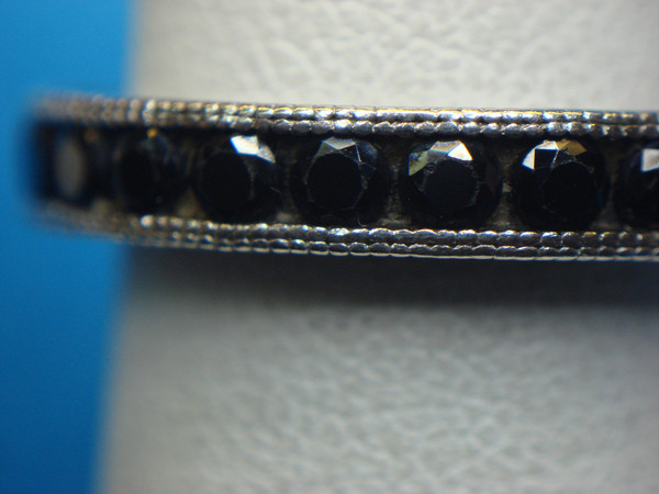 Elegant Sterling Silver Ring with Onyx-Like Glass Stones - Size 6