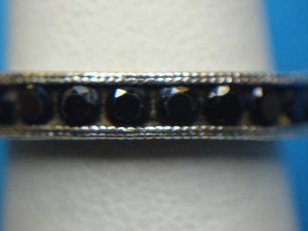 Elegant Sterling Silver Ring with Onyx-Like Glass Stones - Size 6