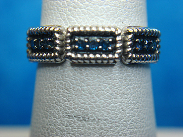Sterling Silver Blue CZ Band Ring - Size 6