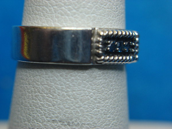 Sterling Silver Blue CZ Band Ring - Size 6