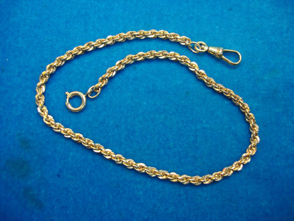 Vintage 12K Gold Filled Rope Pocket Watch Chain - 12 Inches (3.7mm, Excellent Condition)