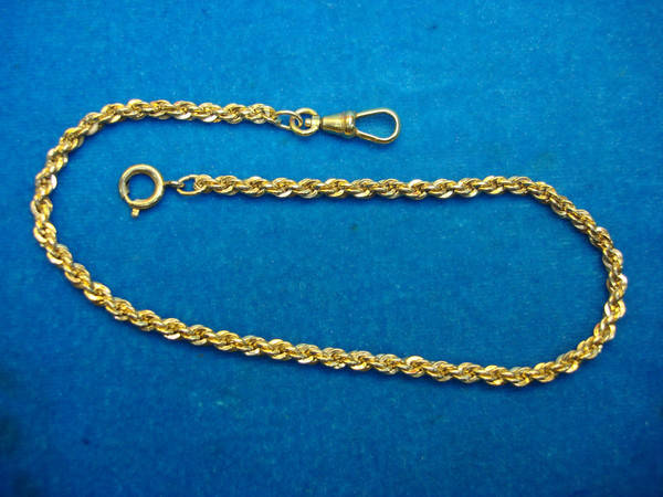 Vintage 12K Gold Filled Rope Pocket Watch Chain - 12 Inches (3.7mm, Excellent Condition)