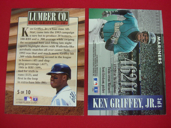 Ken Griffey Jr. 1994 Donruss Long Ball & Fleer Lumber Company Dual Card Set