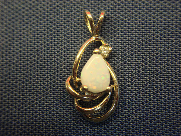 14K Gold Opal & Diamond Pendant - Petite Pear Shape, Sparkling Elegance