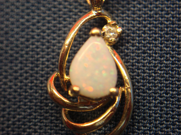 14K Gold Opal & Diamond Pendant - Petite Pear Shape, Sparkling Elegance