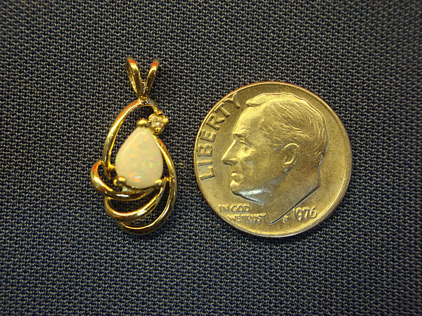 14K Gold Opal & Diamond Pendant - Petite Pear Shape, Sparkling Elegance