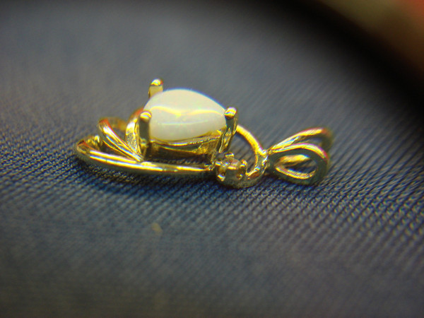 14K Gold Opal & Diamond Pendant - Petite Pear Shape, Sparkling Elegance